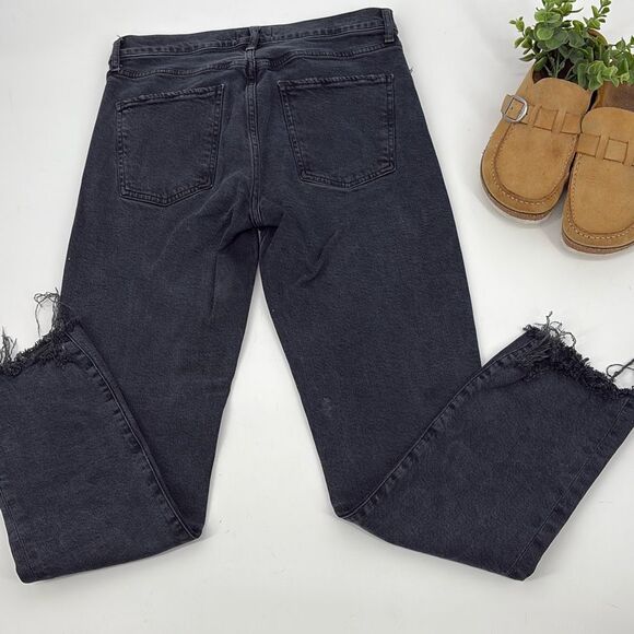 AGOLDE Toni Mid Rise Straight Leg Raw Hem Jeans in Black Feral Wash Size 26 - Picture 8 of 15